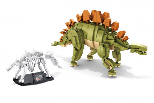 Panlos Klemmbausteine Dinosaurier Set Stegosaurus inkl. Skelett auf Ständer - 894 Teile