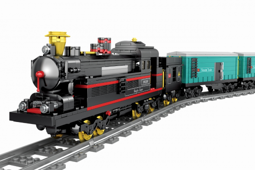 STS Klemmbausteine Schwarze Dampflokomotive (elektrischer Antrieb) mit Schienenkreis - 860 Teile