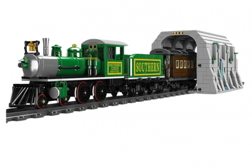 MouldKing Klemmbausteine Dampflokomotive 12024 4-4-0 mit Waggon, Tunnel und Schienenkreis -1212 Teile