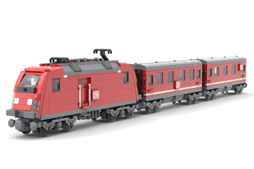STS Klemmbausteine Rote Diesellokomotive Deutsche Bahn AG mit Speise und Personenwagen - 988 Teile