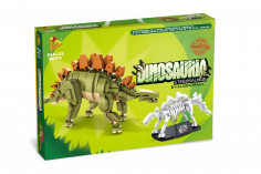 Panlos Klemmbausteine Dinosaurier Set Stegosaurus mit Skelett auf Ständer - 894 Teile
