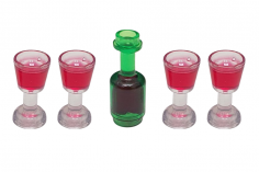 Klemmbaustein Zubehör Rotwein Set bestehend aus 1 Flasche und 4 Gläsern