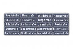 Klemmbausteine Straßennamenfliesen 1x4 mit Druck häufigsten deutschsprachigen Straßennamen Zierrahmen dunkelblau 20Stück