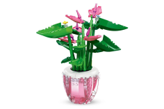 Jie Star Klemmbausteine Blumen Pinker Strauß mit Vase - 257 Teile